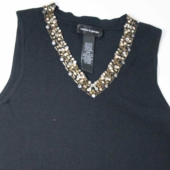 🔥🐰 Cable & Gauge M Black Silk Blend  Sequined Stretch Knit Top sleevel… - Picture 1 of 4